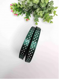 Лента атласная в горошек 1см. бобина 22-23метра (темно-зеленый)